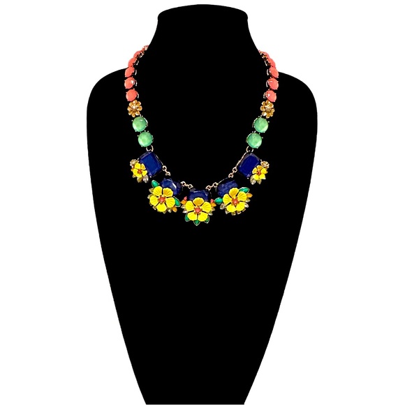TALBOTS Colorful Floral & Gemstone Exquisite Gold-Tone Statement Necklace |  NEW - Picture 1 of 7
